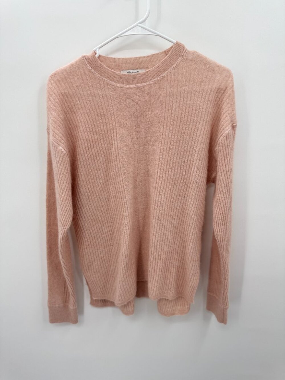 Madewell Brushed Alpaca Blend Ribbed Crewneck Sweater Blush Pink Size S